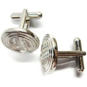 Round Wavy Line Silver Tone Cufflinks Tux Shirt Dress Suit Vintage